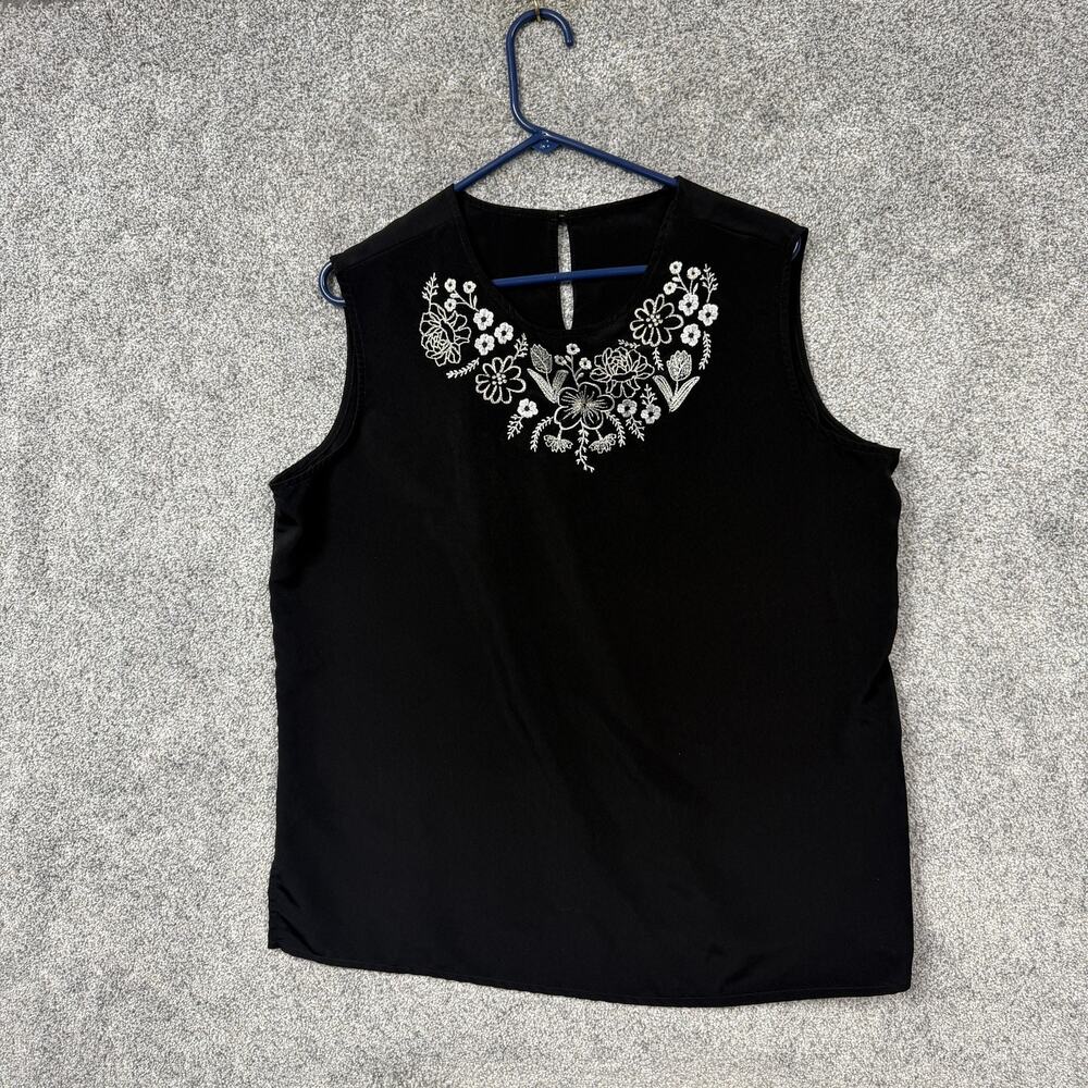 Vintage Y2K BonWorth Blouse L Black Floral Embroidered Dark Romantic Whimsigoth
